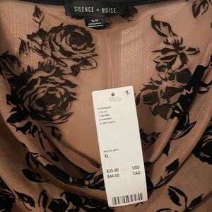 NWT Silence + Noise Black Floral Drape Top